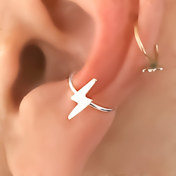 Lightning Bolt Ear Cuff Fake Cartilage Earring Conch Earcuff 925 Sterling Silver - Picture 5 of 7